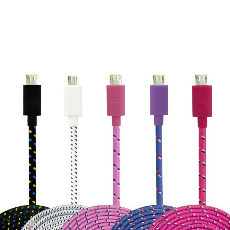 Magic-T Pack of 5 Durable Braided 6 Foot 2 Meter Micro USB Cable Charging Cord for Samsung Galaxy S4 S3 S2 Note 1 2 HTC One X One 2M8 Motorola Droid