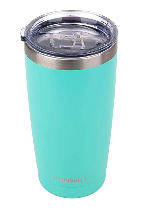 SUNWILL 20oz Tumbler with Lid, Stainless Steel Vacuum Insulated Double Wall Travel Tumbler, Durable Insulated Coffee Mug, Powder Coated Teal, Thermal Cup with Splash Proof Sliding Lid