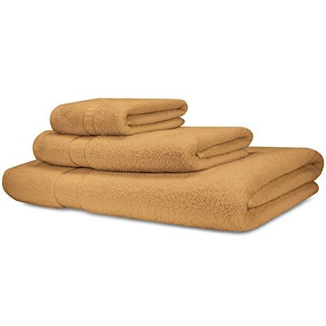 Cosy House Collection Luxury Bamboo Cotton 3 Piece Bathroom Towel Set – Hypoallergenic - Soft, Absorbent and Eco-Friendly – Includes 1 Bath Towel, 1 Face Towel/Washcloth, 1 Hand Towel - Tan