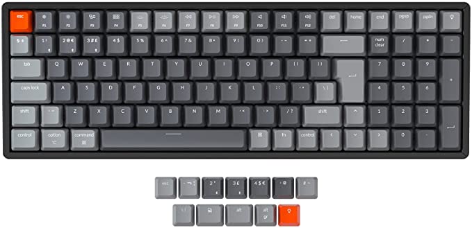 Keychron K4 Wireless Bluetooth/USB Wired Gaming Mechanical Keyboard, Compact 100 Keys ISO-UK-Layout RGB LED Backlit Gateron Blue Switch N-Key Rollover, Aluminum Frame for Mac Windows, Version 2