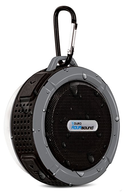 Aduro AquaSound WSP60 Shock / Splash / Dirt / Snow proof, Wireless Speaker - Smartphones & Bluetooth Devices w/ Detachable Suction Cup & Keychain Hook - Shower / Pool / Outdoor Use (Black Grey)