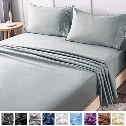 LIANLAM Twin XL Bed Sheets Set - Super Soft Brushed Microfiber 1800 Thread Count - Breathable Luxury Egyptian Sheets 16-Inch Deep Pocket - Wrinkle and Hypoallergenic-3 Piece(Twin XL, Grey)