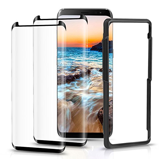 Woitech 2 Pack Galaxy S8 Screen Protector with Installation Tray, [Case Friendly] [3D Curved] [HD Clear] Tempered Glass Screen Protector for Samsung Galaxy S8 Black