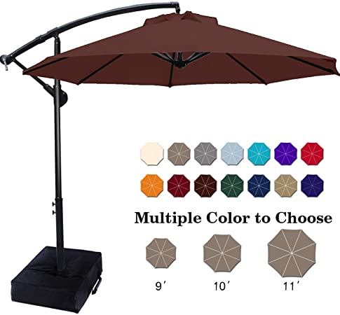 ABCCANOPY Patio Umbrellas Cantilever Umbrella Offset Hanging Umbrellas 9 FT Outdoor Market Umbrella with Crank & Cross Base for Garden, Deck, Backyard, Pool and Beach, 12  Colors,Brown