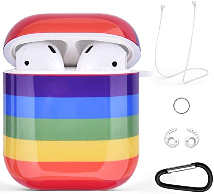 Airpods Case Cover Rainbow, VIGOSS Compatible with Apple Airpods 2&1 Charging Case, Glossy Protective Hard Case with Keychain for Women, Men, Girls, Wireless Charging