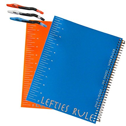 2 Left Handed "Lefties Rule" Wide Ruled Notebooks Plus 3 Visio Pens, Assorted Colors