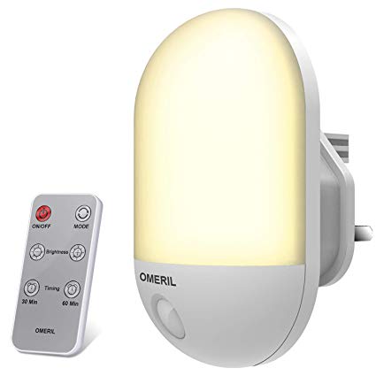 LED Night Light, OMERIL Night Lights Plug in Wall with Remote Control, Timing Function, Warm Yellow/Cool White Switchable Lighting and 3 Adjustable Brightness, Dimmable Night Lamp for Kids/Baby Room, Hallway, etc【Upgraded】