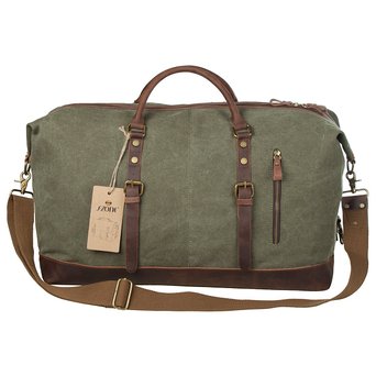 S-ZONE Oversized Canvas Leather Trim Travel Tote Duffel shoulder handbag Weekend Bag Upgraded Version
