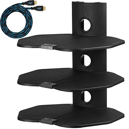 Cheetah Mounts AS3B Three (3) Shelf TV Component Wall Mount Shelving Bracket with 18x16" Shelves and Cable Management for Cable or Satellite Box, DVD Player, Game Station, Receiver, etc., and Compatible with all LCD LED Plasma Flat Screen TVs and Displays