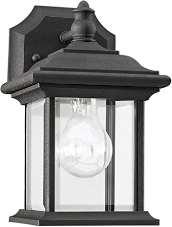 Sea Gull Lighting 85200-12 Wynfield One-Light Outdoor Wall Lantern with Clear Beveled Glass Panels, Black Finish