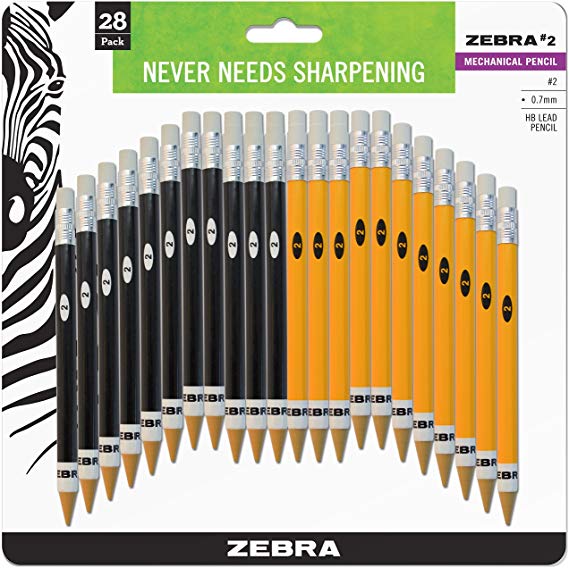 Zebra #2 Mechanical Pencil, 0.7mm Point Size, Standard HB Lead, Assorted Barrel Colors, 28-Count