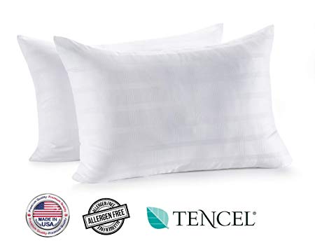 In Style Furnishings Luxury Set of 2 Down Alternative Gel Fiber Bed Pillows – Made in USA – Hotel Quality, Hypoallergenic, Soft, Plush, Head & Neck Support - Machine Washable - Tencel   Cotton