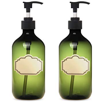 Yilove Plastic Liquid Soap Dispenser 16 Ounce Green Pump Bottle，2 Pack