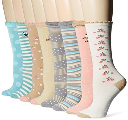 Deer Mum Girl's Colorful Cotton Knee High Lace Top Socks(8 Pairs)