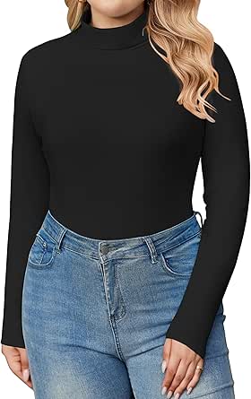 IN'VOLAND Women's Plus Size Turtleneck Shirt Long Sleeve High Neck Mock Neck Thermal Basic Tops