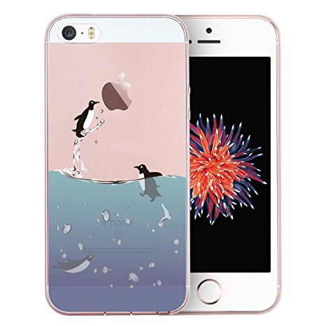 iPhone SE Case, SwiftBox Cute Cartoon Clear Case for iPhone 5 5S SE (Flying Penguin)