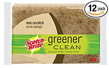 Scotch-Brite Greener Clean Natural Fiber Non-Scratch Scrub Sponge, Made from 100% Plant-Based Fibers, 12-Sponges