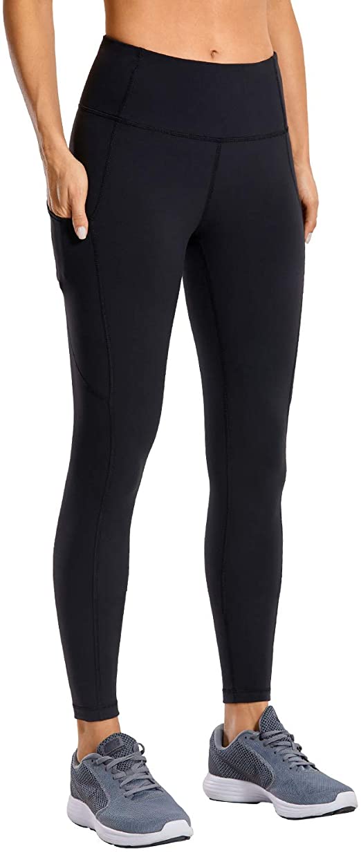 CRZ YOGA Women's Matte Brushed Light-Fleece Leggings High Waisted Workout Yoga Pants with Pocket Squat Proof-28 inches