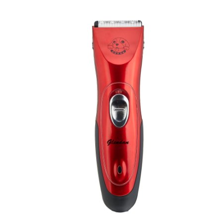 Glendan Quiet Rechargeable Cordless Professional Pet Dogs and Cats Electric Clippers Grooming Trimming Kit Set（Red)
