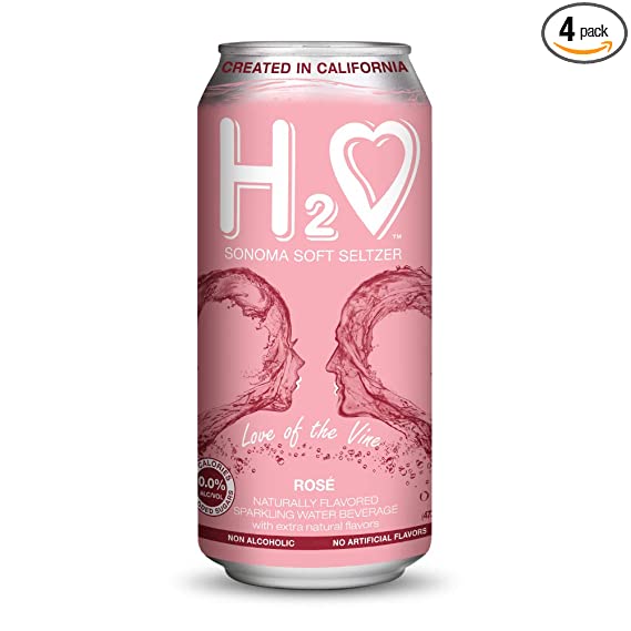 H2O Soft Seltzer Wine-Flavored Sparkling Water, Rose, 0.0% Non-Alcoholic, 16 Fl oz Can (Pack of 4)