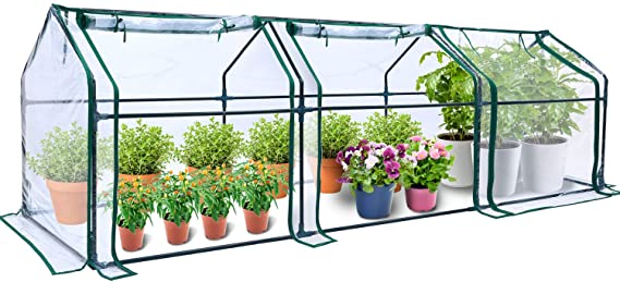 Small Greenhouse Clear Tent, Ohuhu 106"x36"x36" Portable House-Shaped Plastic Green House with Reinforced PVC Cover & 3 Large Zipper Doors, Waterproof UV Protected for Outdoors Garden/Patio/Backyard