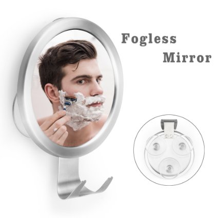 Budget&Good® Antifog Mirror with Razor Holder Hook for Fog Free Shaving, No Fog Shower Mirror with Premium PVC Lock Suction Cups,Mirror Diameter 5‘’×5'' (Silver)