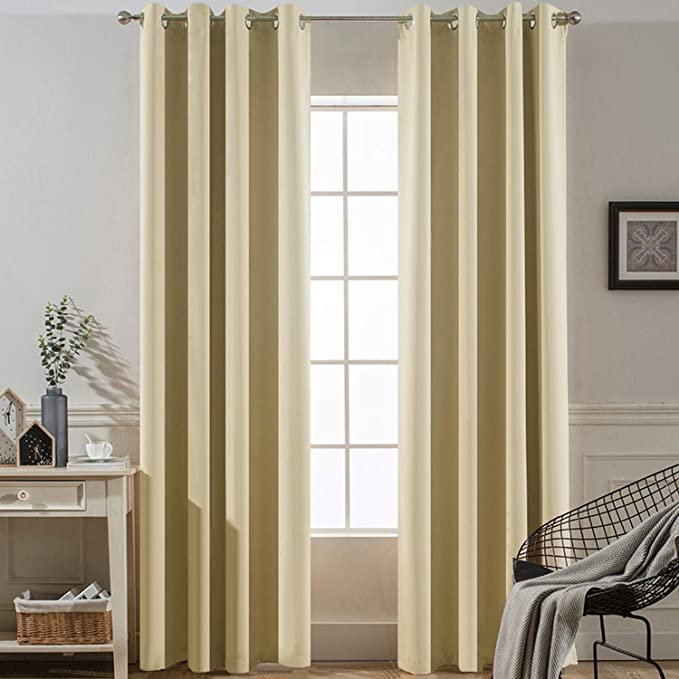 Yakamok Blackout Curtain Panels Themal Insulated Grommet Winow Curtains for Bedroom/Living Room, W52 x L96 -Inch (2 Panels, Beige,Tie Backs Included)