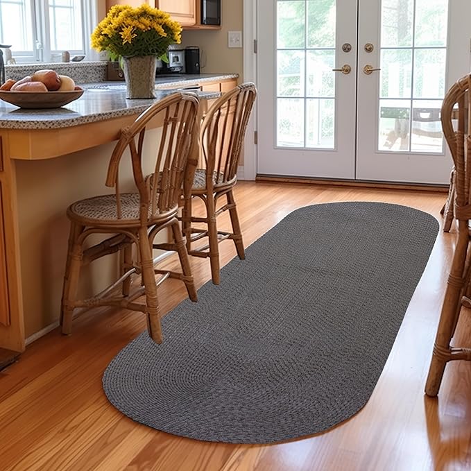 Super Area Rugs Gray Braided Rug Country Kitchen & Hallway Braided Rugs - Durable Primitive Rug Hallway Rug - Runner 2' X 6'