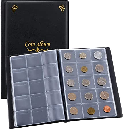 Zonon 150 Pockets Coin Album 1.77 x 1.77 Inch Coin Collection Holder Album Penny Collecting Book Coin Holder Book Coin Storage Album for Coin Collectors (Black)