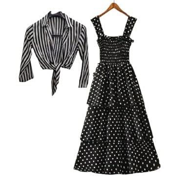 Milkyway Women Stylish and Trendy Polka Black Stripe Shrug Smoking Dress(Black_XL)