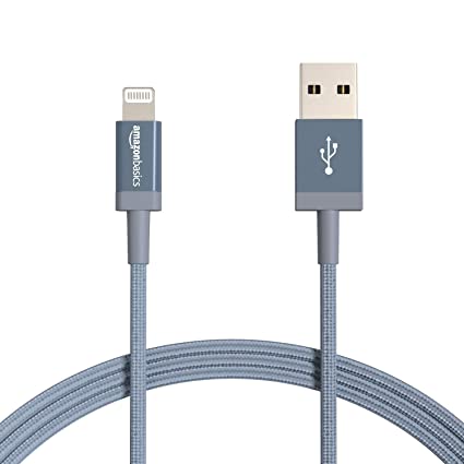 AmazonBasics Nylon Braided Lightning to USB Cable - MFi Certified Apple iPhone Charger, Dark Gray, 6-Foot (Durability Rated 4,000 Bends)