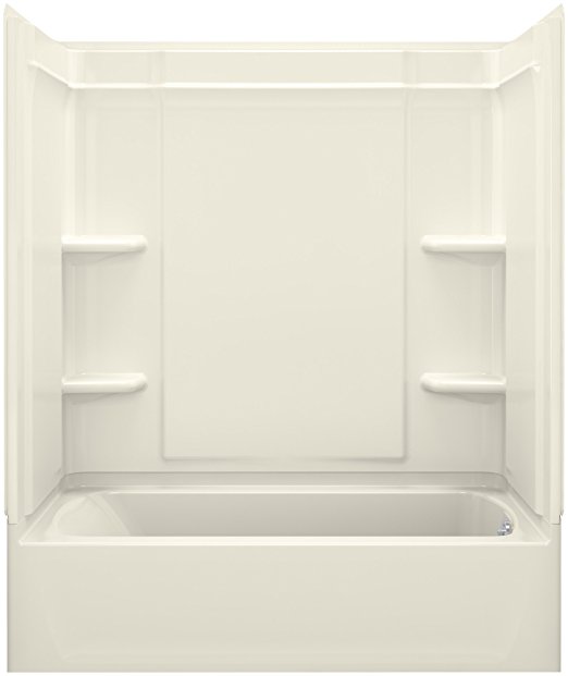 Sterling 71320126-96 Ensemble Medley Series-7132 60-Inch x 32-Inch x 75-Inch Bath/Shower with Age in Place Backers and Right-Hand Drain, Biscuit