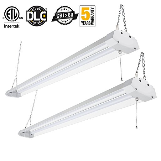 Utility LED Shop Light Kohree Linkable Integrated Double-Fixture Garage Basement Workbench Ceiling Light Lamp with Pull Chain Mounting Kits 4ft 4800 Lumens 40W 5000K Daylight ETL Certified 2 Packs