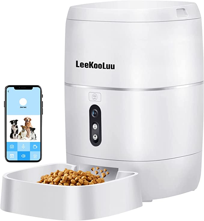Automatic Cat Feeders 2.4G WiFi Dog Dry Food Dispenser HD 1080P Video Camera Timer Bowl Smart Pet Feeder APP Control LeeKooLuu Q01