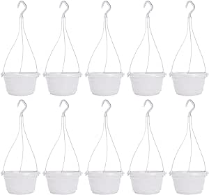 DOITOOL 10Pack Plastic Hanging Planter Self Watering Flower Basket Garden Flower Plant Pot Hanging Nursery Basket Orchid Planter for Outdoor Indoor Plants, White (Diameter 6.7inch)