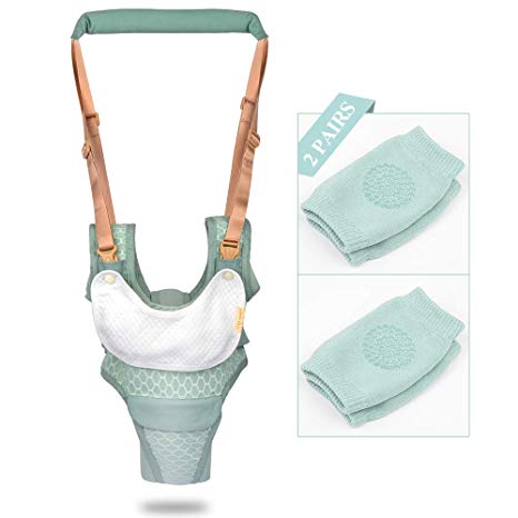 Baby Walker, Handheld Walking Harness for Kids, Toddler Walking Harnesses Helper with 2 Knee Pads, Safety Stand and Walk Learning Assistant for 7-24 Month Boy and Girl-Green