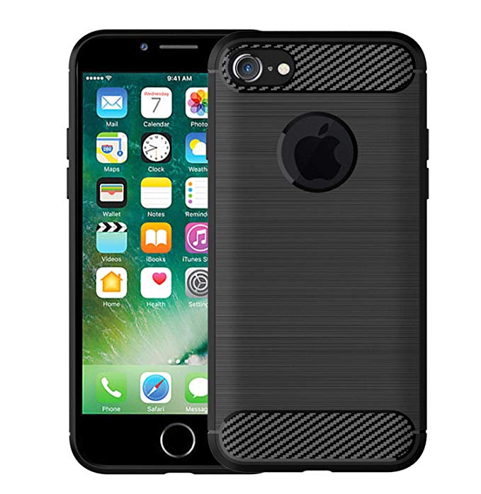 TNSO Phone Case Compatible iPhone 8 & iPhone 7, Slim Fit Scratch Resistant Shockproof TPU Bumper Clear Case Cover Compatible iPhone 8/iPhone 7-Black