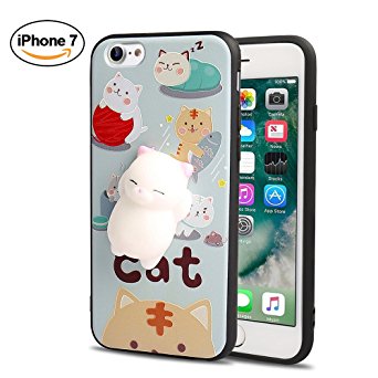 3D Soft Silicone Squishy Cat Phone Case for iPhone 7, Super Cute Novel TPU Protective Back Cartoon Animal Case. A1660 A1779 A1778 iPhone Case