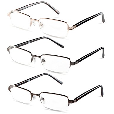 Specs Mens Half Rimmed Reading Glasses, Value Pack, All Magnification Strengths