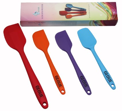 GLOUE Silicone Spatula Set - 4-piece 450oF Heat-Resistant Baking Spoon & Spatulas - Ergonomic Easy-to-Clean Seamless One-Piece Design - Nonstick - Dishwasher Safe - Solid Stainless Steel - Multicolor