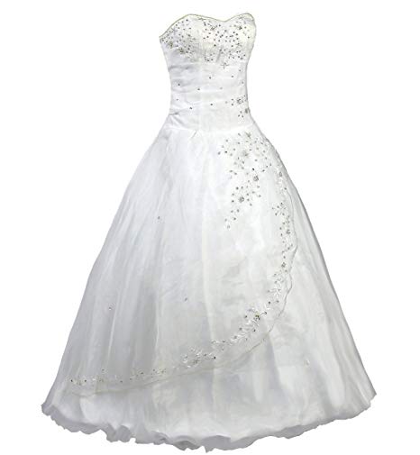 Faironly White Strapless Formal Wedding Dress Prom Gown