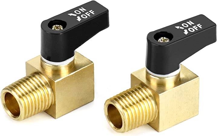 QWORK Air Compressor Valve, 2 Pack, Brass Mini Ball Valve, 1/4 in. NPT Male x NPT Female Shutoff Valve