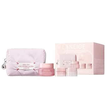 LANEIGE Bouncy and Firm Trio Set: Peony, Collagen Complex, Full Sized Eye Sleeping Mask, Face Sleeping Mask, Lip Treatment, Visibly Plump & Firm