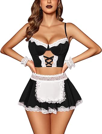 Avidlove Sexy Lingerie for Women Cosplay Lingerie Set Contrast Lace Maid Costume Set(5pack)