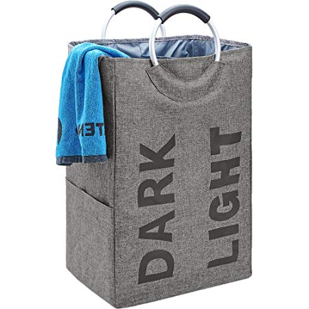 HOMEST Double Laundry Hamper Bag with Handle Easily Transport Foldable Large Laundry Basket­, Grey