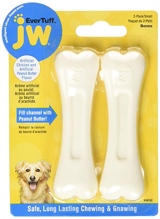 JW Pet Company 46130 EverTuff 2-Pack Bone Chicken and Peanut Butter Flavored Chew Toy Pets, Small, White