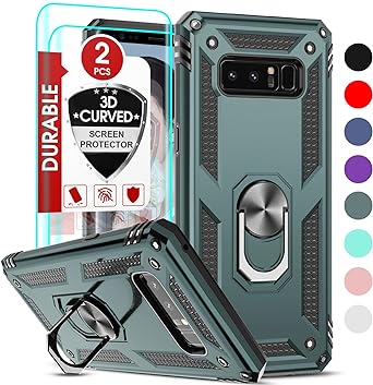 LeYi for Note 8 Case, Note 8 Phone Case with Screen Protector for Men Women, [Military-Grade] Magnetic Ring Kickstand ShockproofProtective Cover Case for Samsung Galaxy Note 8, Green