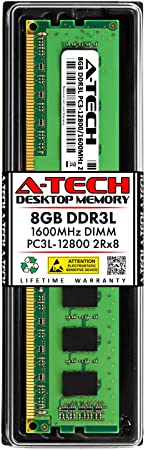 A-Tech 8GB DDR3/DDR3L 1600 MHz PC3L 12800 DIMM Desktop RAM Module | 2Rx8 1.35V Low Voltage 240-Pin Non-ECC Unbuffered Memory Upgrade Stick