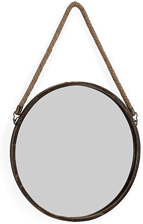 Danya B. SE021 Decorative Rustic Metal-Framed 15" Gold Patina Round Wall Mirror with Hanging Rope