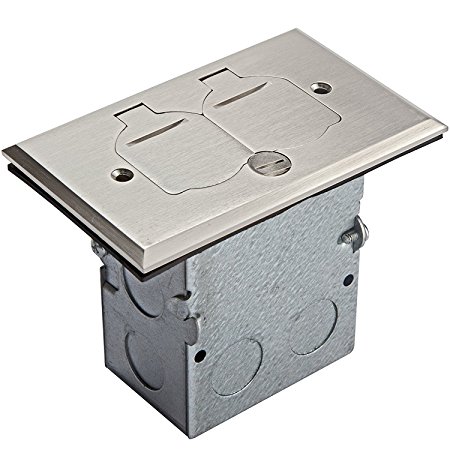 TOPGREENER 705507 Floor Box Kit, 1 Gang 20A Tamper / Weather Resistant Duplex Receptacle, UL Listed - Nickel Plated Brass